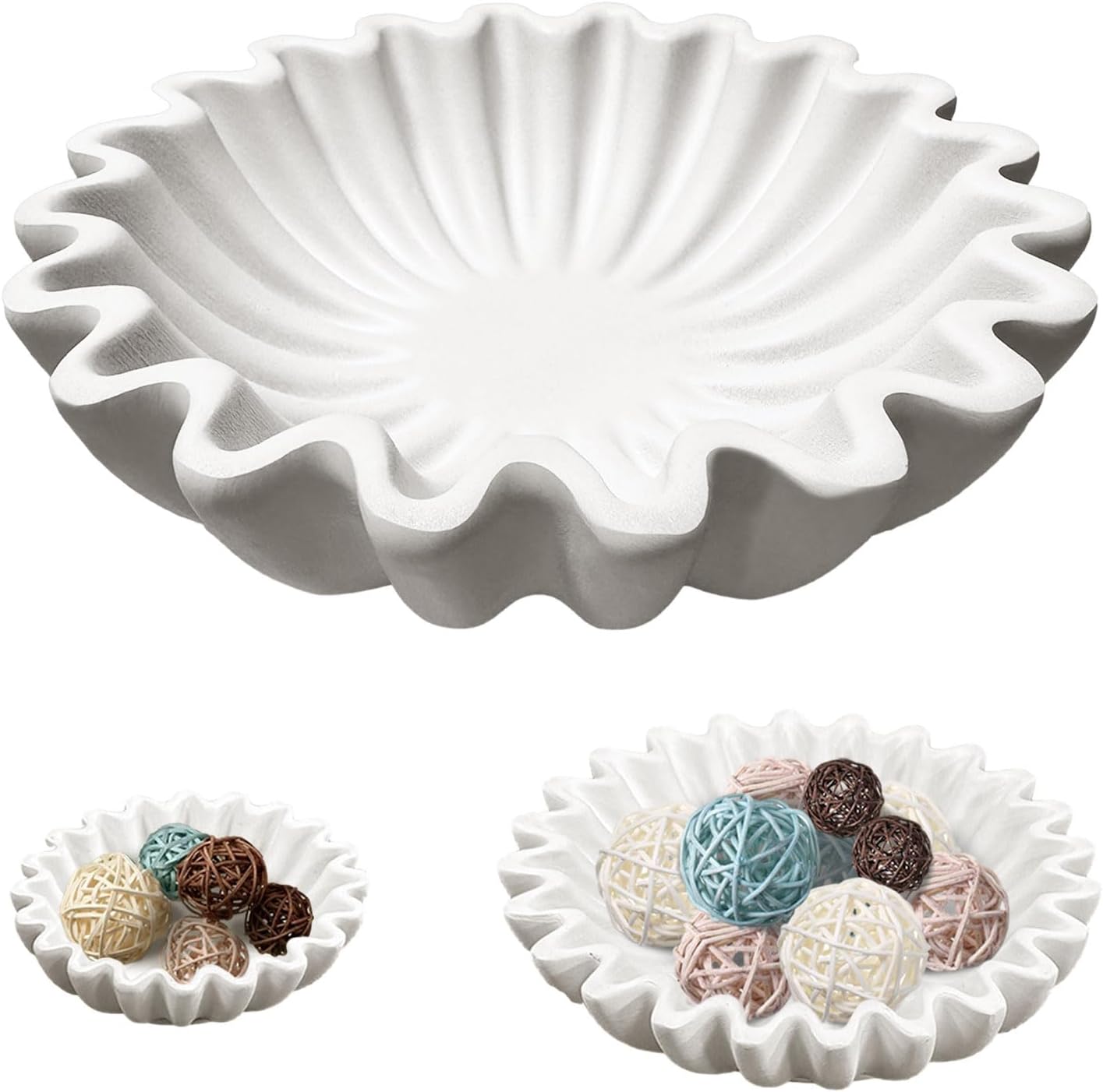 Fankiway Ruffled Decorative Bowl - Living Room Design Coffee Table Bookshelf and Console Table Design Home Decoration Home Room Decor on Clearance